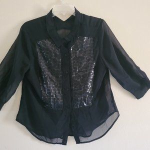 Black casual Blouse, sequins, transparent.